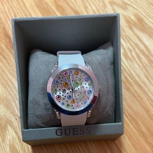 New Pink Polka Dot Guess Watch With White Strap